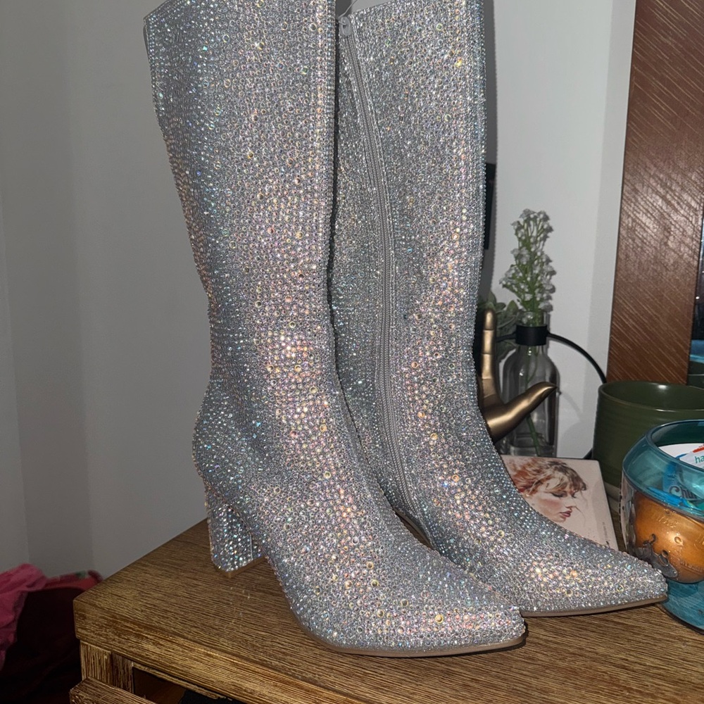 Sparkling Silver Heeled Boots
